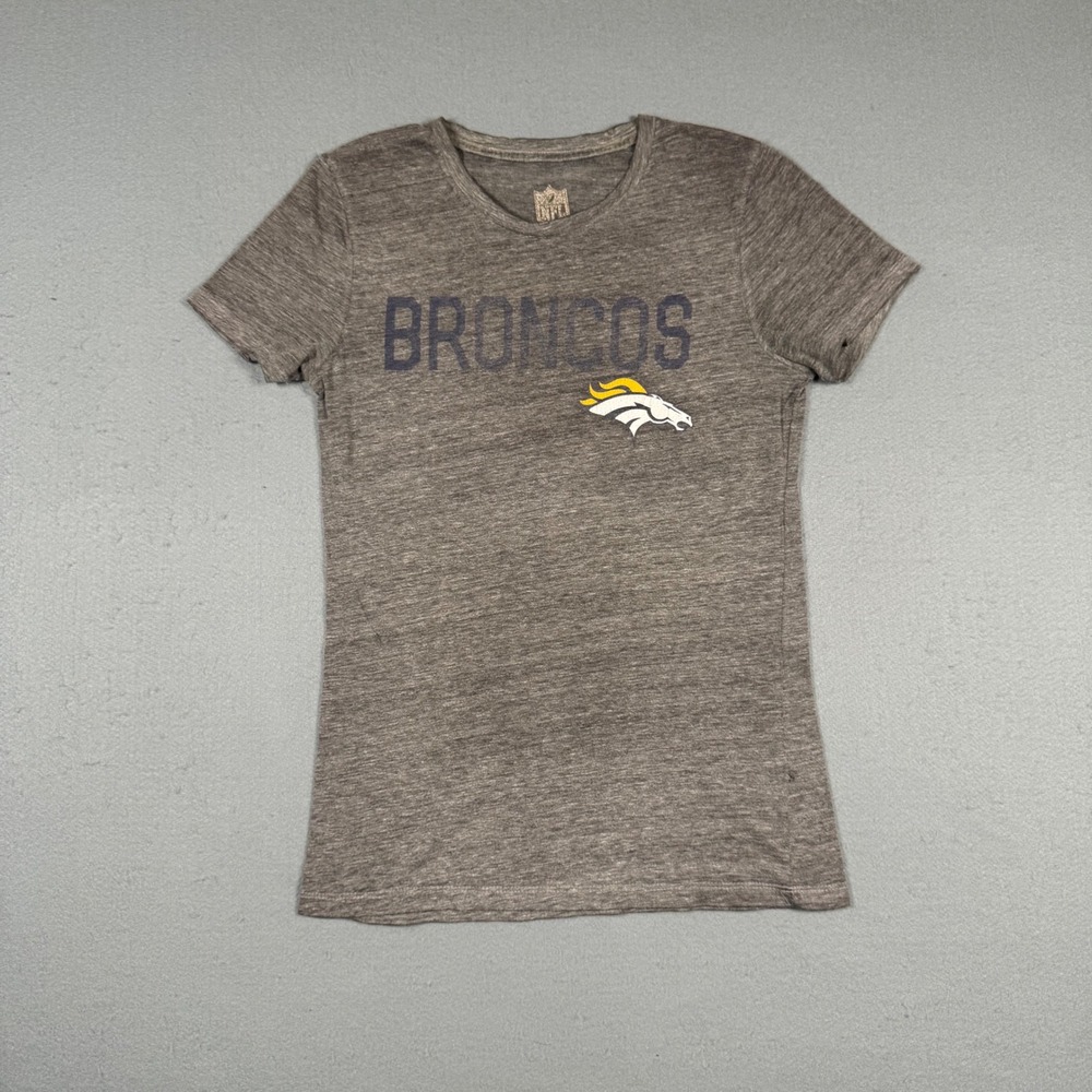 NFL Team Apparel Denver Broncos T-Shirt Womens XS Gray Heathered Graphic Tee